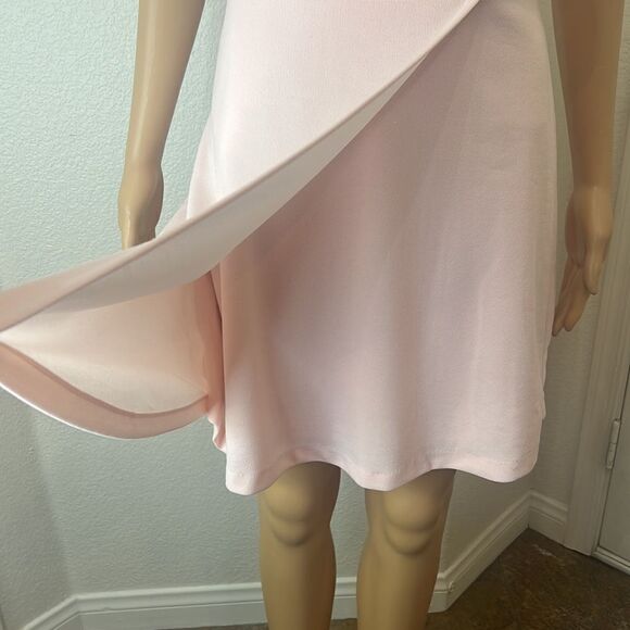 BCBG Paris Dress Pastel Pink Size Small Square Neck Flutter Sleeve Wrap Mini - Picture 4 of 11